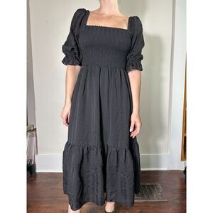 Madewell Black Puff Sleeve Smocked Midi Dress Size Small